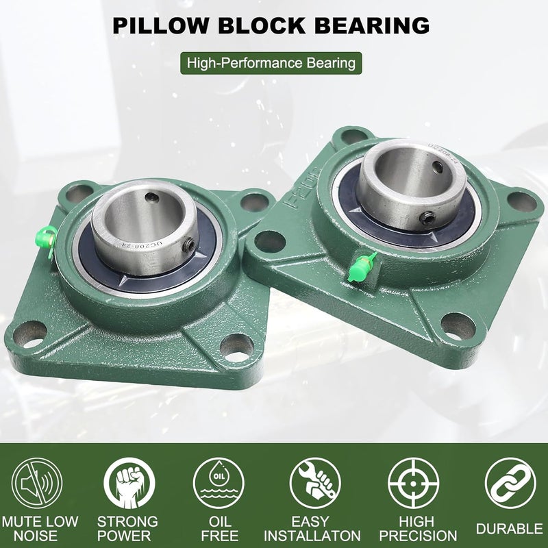 SACKORANGE 2 Pack UCF208-24 Pillow Block Bearing – Square Flange 4 Bolt Mounted Pillow Block Bearings – Bearing Steel Bearings with 1-1/2"" Bore, Self-aligning Bearings with Solid Cast Iron Base - Image 3